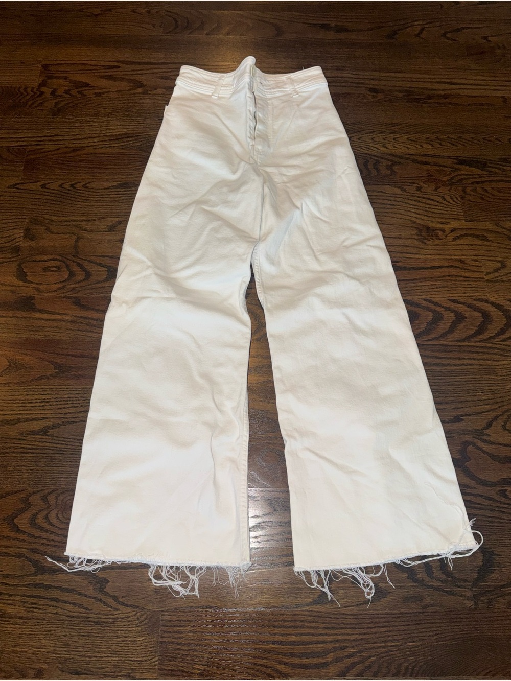 Zara White Wide-Leg Jeans  with Frayed Hem